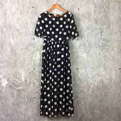#ad FashionMia Size Small Black White Polka Dot Maxi Dress Sheer Short Sleeve NEW $12.99