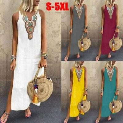 Womens Summer Casual Beach Boho Long Maxi Dress Dress Sleeveless Sundress Size $23.86