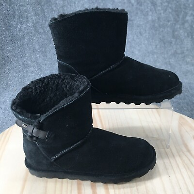 #ad Bearpaw Boots Womens 7 Margaery Ankle Winter 1909W Black Suede Leather Pull On $31.99