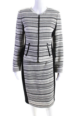 #ad Calvin Klein Womens Cotton Swiss Dot Blazer Pencil Skirt Suit White Black Size 4 $60.99