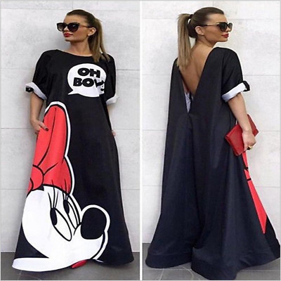 #ad Women Long Maxi Dress Minnie Mouse Long Sleeve Dress Floor Length Party Night $18.04