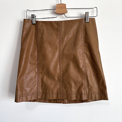 #ad Free People Mini Skirt 6 Chestnut Femme Vegan Leather Back Zip Brown Trendy NEW $29.99