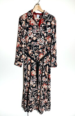 #ad Chicos Floral Maxi Dress Long Sleeve Size 1 Floral Boho Country French Burgundy $34.95