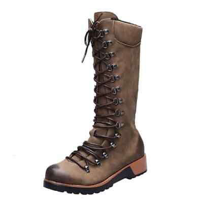 #ad Women#x27;s Metal Buckle Lace Up Long Brown Boots Size US 10.5 EU 41 $45.00