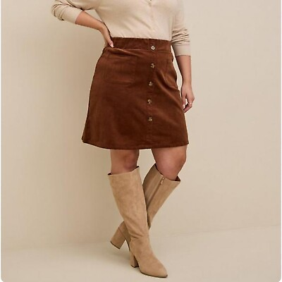 #ad TORRID Corduroy Button Front Mini Skirt Plus Size 2 Brown $29.99
