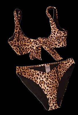 #ad Kittenish Bikini swimsuit Bikini Small 2 Piece Animal Leopard Print Black $14.11