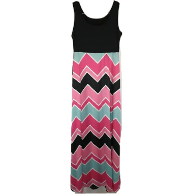 #ad Womens Maxi Dress Sleeveless Multicolor S M ? Chevron Summer Casual no size tag $10.39