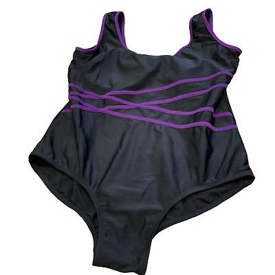 #ad Catalina 1X 16W XG One Piece Swimsuit Plus Size Black Purple new built in bra $17.87
