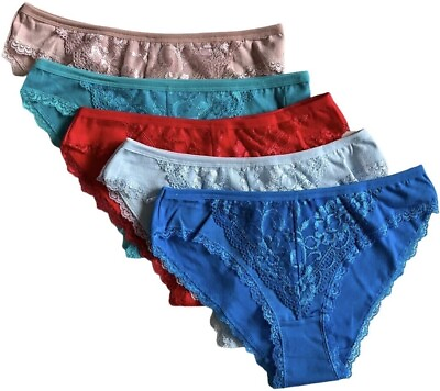 #ad Lot of 5 Womens Sexy Bikini Panties Brief Floral Lace Cotton Underwear #329 $10.99