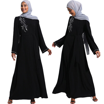 #ad Muslim Women Long Sleeve Maxi Dress Abaya Kaftan Islamic Party Gown Evening Robe $30.60