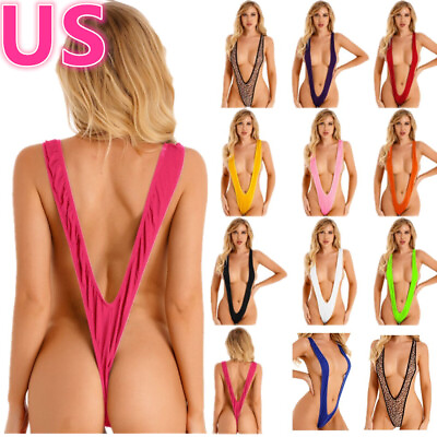 #ad US Women#x27;s One Piece Swimwear Bikini Sling Shot Bodysuit Micro Swimsuit Lingerie $6.65
