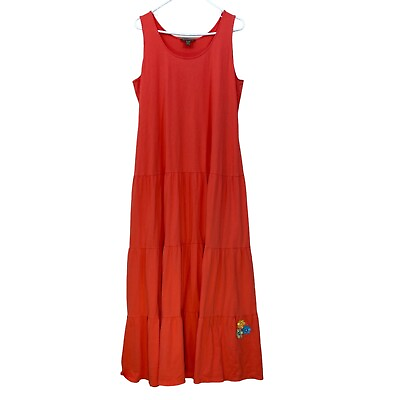 #ad Tommy Bahama Long Maxi Dress Size XL Sleeveless Orange Tiered Embroidered $29.16
