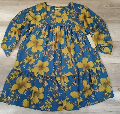#ad Happy Nature Kate Hudson SZ Medium LUNA Dress Hibiscus Floral Print *New W Flaw* $15.00