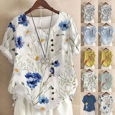 #ad ️Plus Size Summer Womens Short Sleeve Tops Ladies Floral Printed Blouse T Shirt $10.39