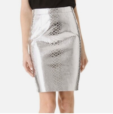Milly NY silver mirrored Python Skirt pencil leather $495 size 4 T15 $35.00