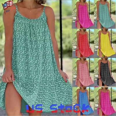 #ad Womens Sleeveless Summer Dress Strappy Holiday Beach Dresses Mini Sundress Shirt $12.89