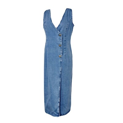 #ad #ad New York Aspects 100% Cotton Blue Denim Sleeveless Maxi Dress Small $23.95