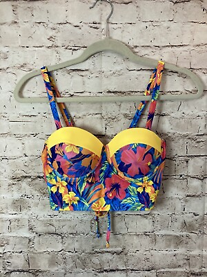 #ad #ad Swimsuit Women’s Medium Bikini Top Padded Multicolor Floral Lace Up Back $11.39
