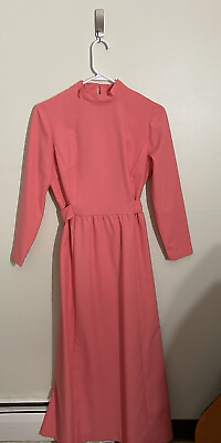 Vintage 1960’s Bright Pink Long Sleeve Maxi Dress Tie Back Mod GoGo Sz S M $59.85