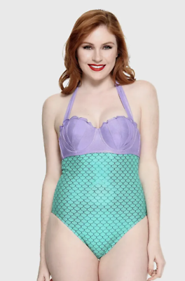 #ad Disney Ariel The Little Mermaid 1PC Ladies Swimsuit Metallic Shells Size Large $30.00