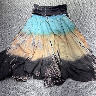 #ad Baba 100% Cotton Brown Blue Orange Tie Dye Hippy Long Maxi Skirt Large $16.88