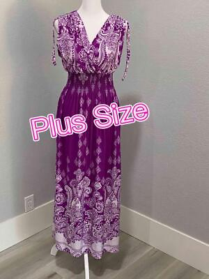 #ad NEW Purple White Floral Chic Classic Plus Size Maxi Dress Forgiving Flattering $25.00
