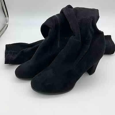 #ad Black Long Boots Heel Womens Size 9 Faux Suede Zipper $16.00