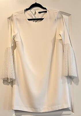 #ad #ad Zara Dress Ivory Lined Lace Sleeves Size Medium $20.00