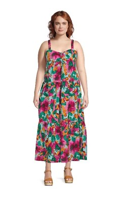 #ad Terra amp; Sky Womens Plus Size 4X Tropical Green Tiered Maxi Dress Elastic Straps $15.29