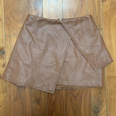 #ad JAGGER Brown Leather Mini Skirt size Small $75.00