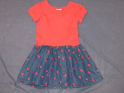 #ad #ad Girls Dress by HANNA ANDERSSON Sz 120 or 6 7 Red Blue Denim w STRAWBERRIES $12.00