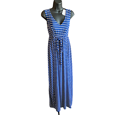 #ad Women#x27;s Stripe XS Tank Maternity Dress Isabel Navy Blue Long Sleeveless Maxi $17.95