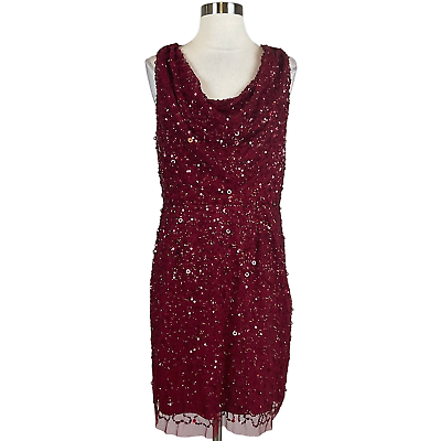 #ad Adrianna Papell Women#x27;s Cocktail Dress Size 10 Red Sequined Sleeveless Sheath $69.99