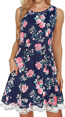 #ad Summer Dresses for Women Beach Boho Sleeveless Vintage Floral Flowy Pocket Tshir $38.10