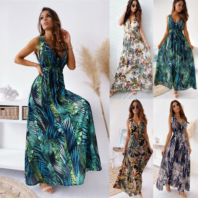 Womens Holiday Sleeveless Maxi Dress Ladies Summer Beach Boho Dresses Plus $17.64