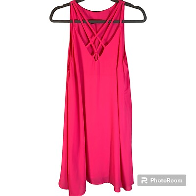 #ad Pink Chiffon Spaghetti Strap Cocktail Dress LARGE Women#x27;s Flowy V Neck Lined $23.00