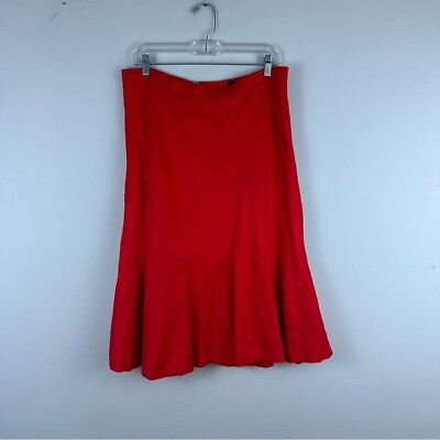 #ad J. Crew Red Fluted Skirt in Stretch Linen Size 14 Women#x27;s $35.00