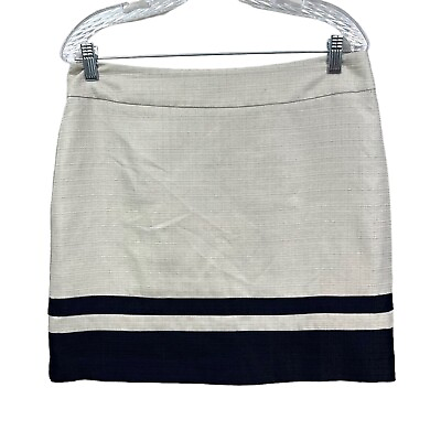 #ad Ann Taylor Loft Skirt Women A Line Back Zip Lined Textured Beige Navy Striped 8 $12.89