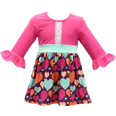 #ad Girls dress Boutique tunic hot pink heart purple aqua blue comfy soft 6 x 7 8 $13.82