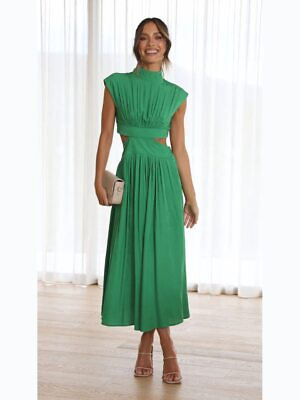 #ad Women Spring Summer Long Maxi Dress Solid Color Sleeveless Backless Casual Dress $32.39