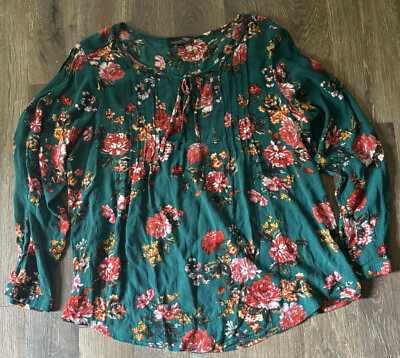 #ad #ad Suzanne Betro Women#x27;s Green Floral Peasant Boho Blouse Shirt Large $19.00