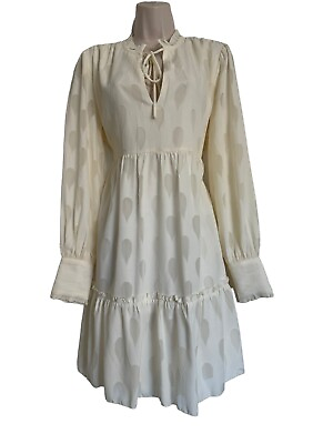 #ad Ophelia Roe Long Sleeve Boho Dress in Cream Medium NWT $40 Baby Doll Swing $18.99