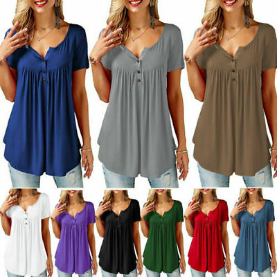 Summer Women V Neck Short Sleeve T shirts Ladies Casual Blouse Tops Plus Size $14.43