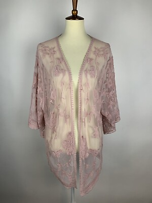 Do everything in Love Lace Cover up Size S M Pink Floral Sheer Kimono Sleeve $17.99