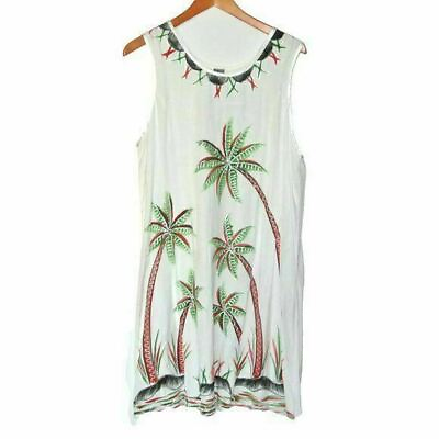 AB White Beach Embroidery Palms Viscose Dress $34.95