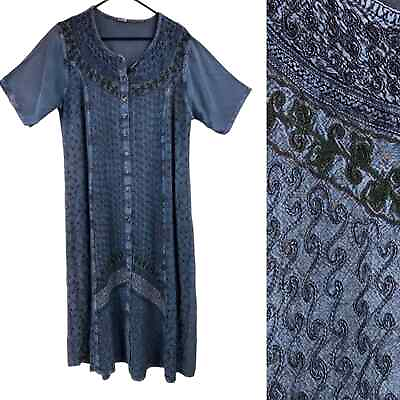 #ad Vintage Boho Embroidered Midi Dress Womens Size L XL Festival $34.00