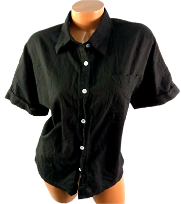 #ad Women#x27;s black button down pockets short sleeve plus top 3XL $14.99