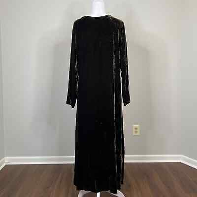 #ad EILEEN FISHER Velvet Long Sleeve Maxi Dress Medium Brown Silk Blend $62.00