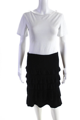 #ad #ad Tuleh Womens Knit Elastic Waist Tiered Ruffle Knee Length Skirt Black Size M $41.49