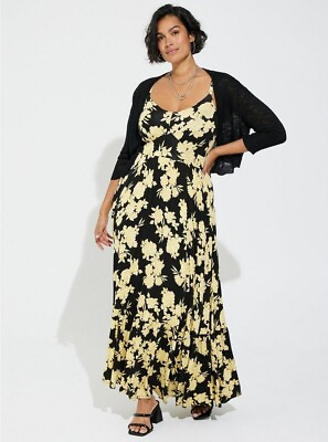 #ad Torrid Tiered Maxi Dress Black Yellow Floral NWT New 0X $79.50